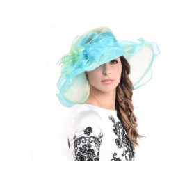 Sun Hats Womens Church Dress Derby Wedding Floral Tea Party Hat Ss-035 - Large Brim-turquoise Green - CN12BSA4CD7 $23.27
