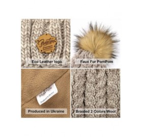 Skullies & Beanies Knit Hat for Women - Pom Cable Winter Warm Fleece Beanie - Wool Snow Cuff Outdoor Ski Cap - CC18G275GAM $1...