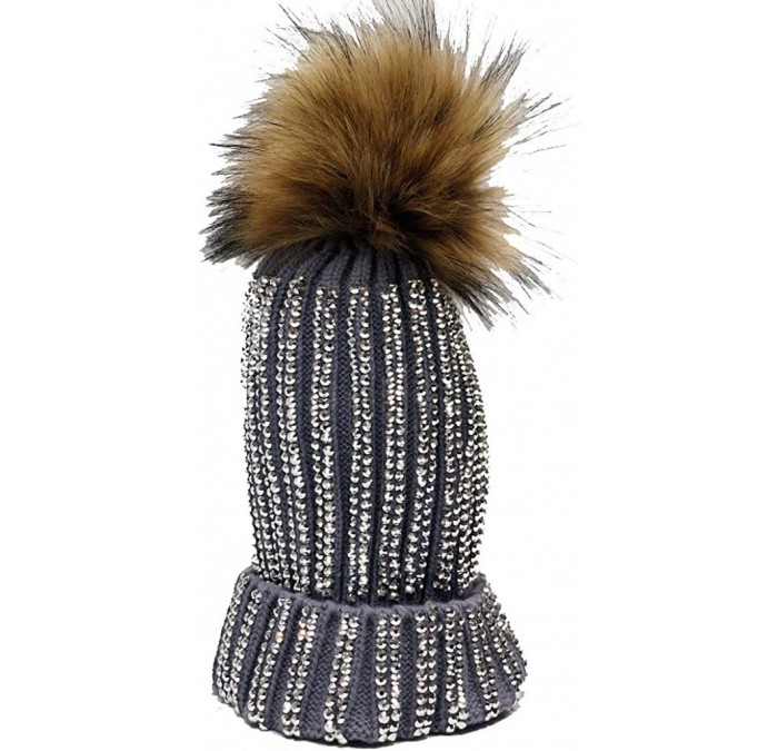 Skullies & Beanies Women's Winter Hat Warm with Detachable Pom Knit Beanie Hat - Heather Grey - CL18KMQXCCD $12.48