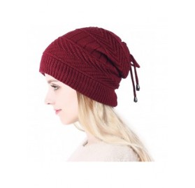 Skullies & Beanies Ponytail Beanie Hat for Women Messy Bun Knitted Hat Fleece Lined Neck Gaiters - Red - C4192MLQZAD $10.11