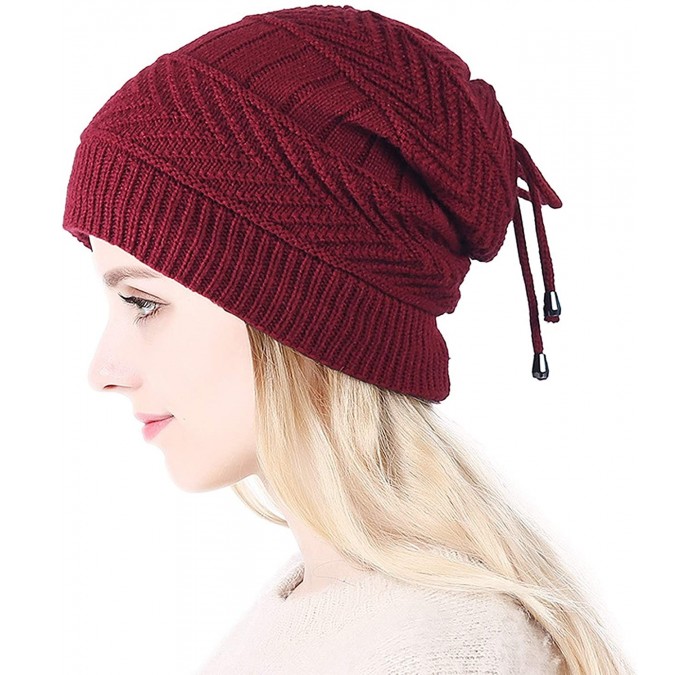Skullies & Beanies Ponytail Beanie Hat for Women Messy Bun Knitted Hat Fleece Lined Neck Gaiters - Red - C4192MLQZAD $19.69