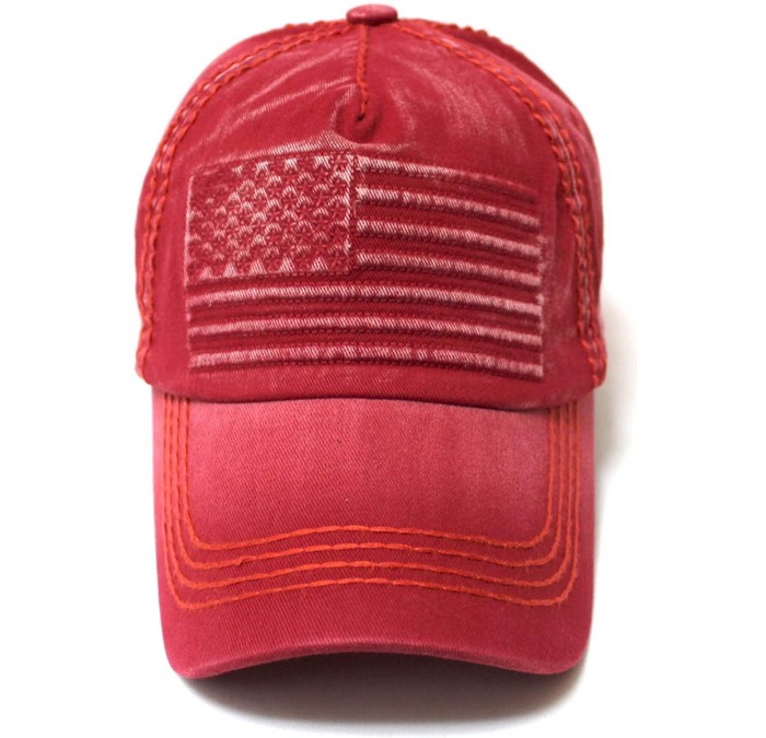 Baseball Caps Classic Low Profile USA Flag Embroidery Ball Cap- Washed Vintage Red - C618S2N359C $13.83