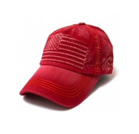Baseball Caps Classic Low Profile USA Flag Embroidery Ball Cap- Washed Vintage Red - C618S2N359C $13.83