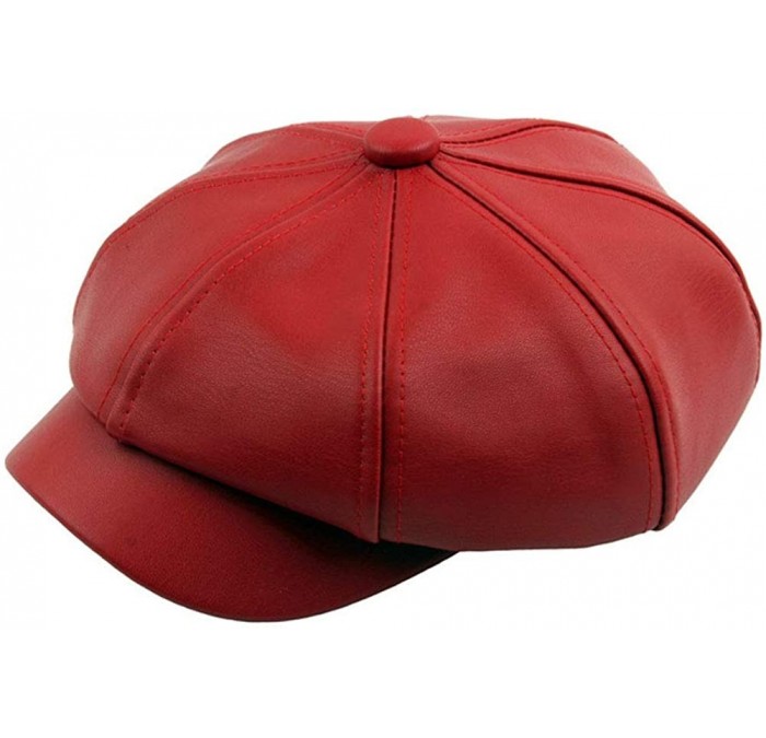 Newsboy Caps Womens Retro PU Leather 8 Panel Ivy Newsboy Cabbie Gatsby Painter Hats Caps - Red1 - CK18IS97W37 $28.14