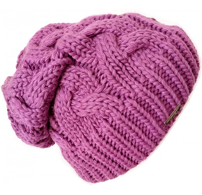 Skullies & Beanies Warm Winter Beanie for Women Chunky Cable Knit Hat M179 - Purple - C911BYZGD0D $18.46