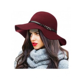 Bucket Hats Exclusive Women's Chain Link Band Wool Flop Brim Fedora Hat - Burgundy - C31274IMVDL $17.79