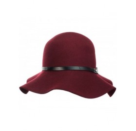 Bucket Hats Exclusive Women's Chain Link Band Wool Flop Brim Fedora Hat - Burgundy - C31274IMVDL $17.79