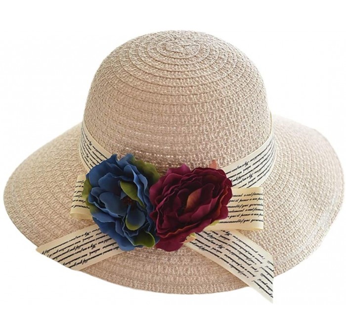 Sun Hats Cute Girls Sunhat Straw Hat Tea Party Hat Set with Purse - Beige a - CQ193TO9N24 $25.03
