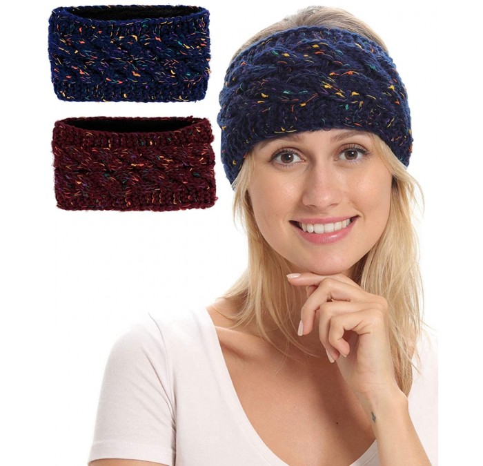Cold Weather Headbands Womens Ear Warmers Headbands Winter - Confetti- Navy+wine(2 Pack) - CY18XSCT6OR $15.91