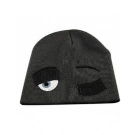 Skullies & Beanies Eyelash Wink Beanie Wool Cap Knitting Hat - Dark Grey - CE1274A1MKV $13.46