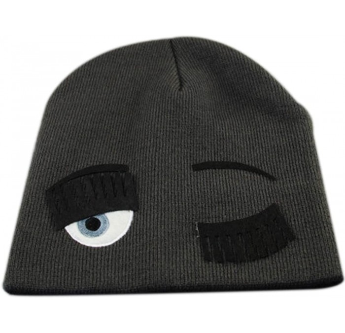 Skullies & Beanies Eyelash Wink Beanie Wool Cap Knitting Hat - Dark Grey - CE1274A1MKV $13.46