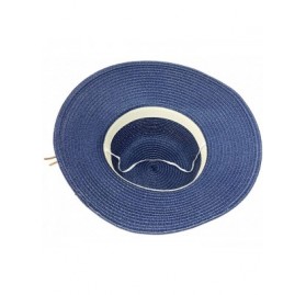 Sun Hats Women's Summer Sun Hat Foldable Floppy Organza Wide Brim Bucket Hat Straw Hat - Flower Navy Blue - C818EWD5LQW $14.64
