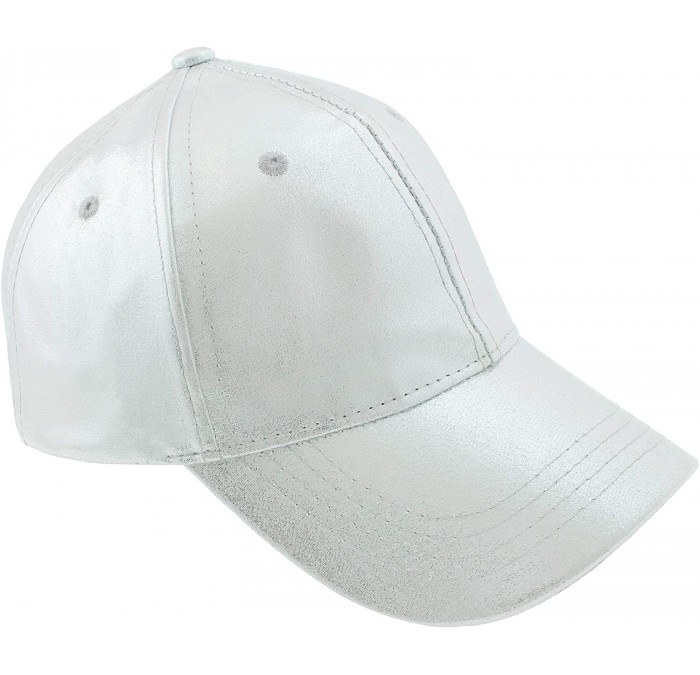 Baseball Caps Ladies Solid PU Baseball Hat - Silver Sheen - CR18LZUX68Y $27.62