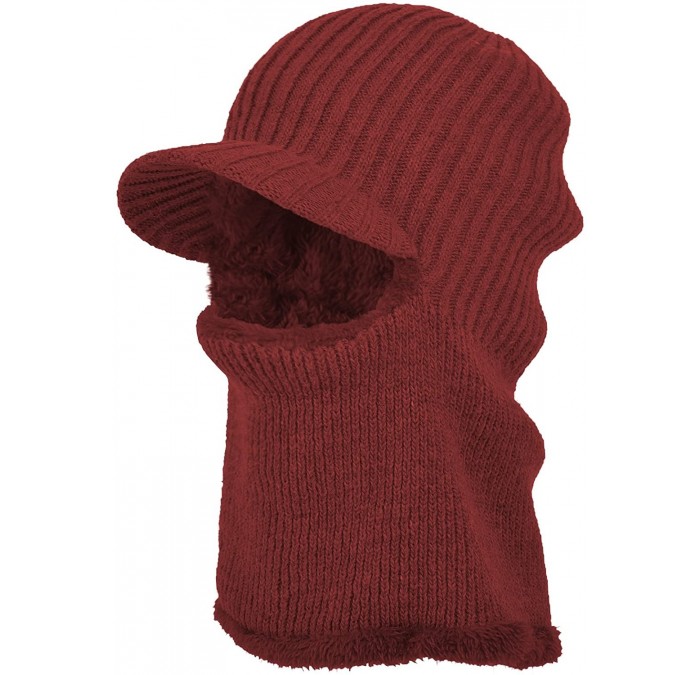 Visors Winter Outdoor Solid Knit Visor Beanie Hat with Neckerchief Fleece Lined Knit Cap - Wine - CO188AI43MH $38.72