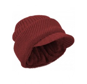 Visors Winter Outdoor Solid Knit Visor Beanie Hat with Neckerchief Fleece Lined Knit Cap - Wine - CO188AI43MH $21.72