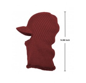Visors Winter Outdoor Solid Knit Visor Beanie Hat with Neckerchief Fleece Lined Knit Cap - Wine - CO188AI43MH $21.72