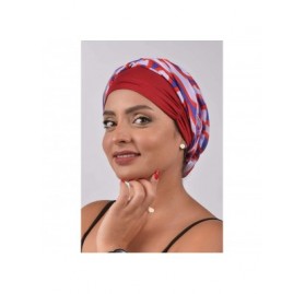 Headbands Turban Cancer Headwear Chemo Bamboo for Women Head Wrap Scarf Chemotherapy Hat - Burgundy White Blue Waves - CP18Z3...