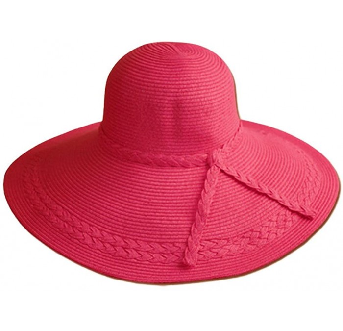 Sun Hats Tropical Braided Accent Floppy Hat - Hot Pink - CD11JYRKXGD $46.86