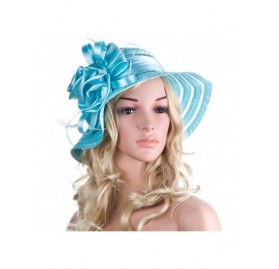 Sun Hats Womens Solid Color Satin Church Wedding Kentucky Derby Sun Hat A214 - Sky Blue - CT11W76ZFOX $15.99