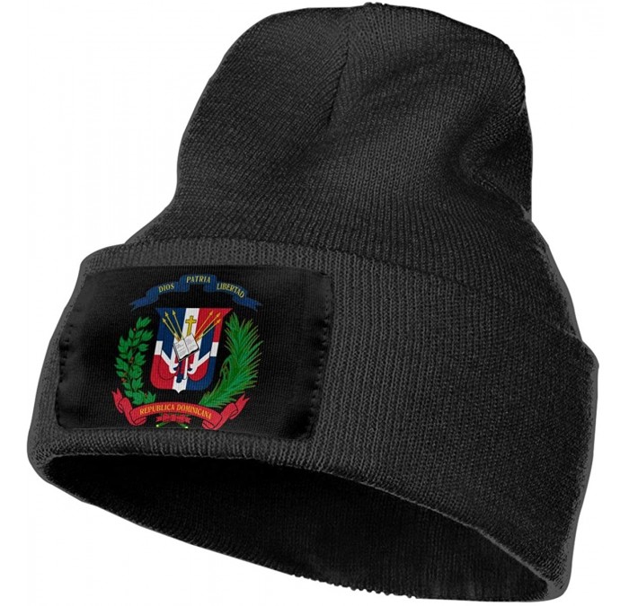 Skullies & Beanies Coat of Arms Dominican Republic Flag Men Women Winter Beanie - Unisex Cuffed Plain Skull Knit Hat Cap - Bl...