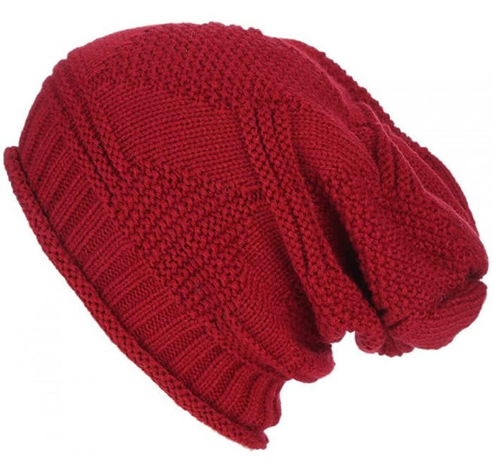 Skullies & Beanies 2018 Winter Women Crochet Hat Wool Knit Beanie Warm Caps - Zc-wine Red - CF18LTTDSDO $23.30