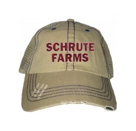 Baseball Caps Adult Schrute Farms Embroidered Distressed Trucker Cap - Khaki/ Navy - CE18C7DXDOO $25.78