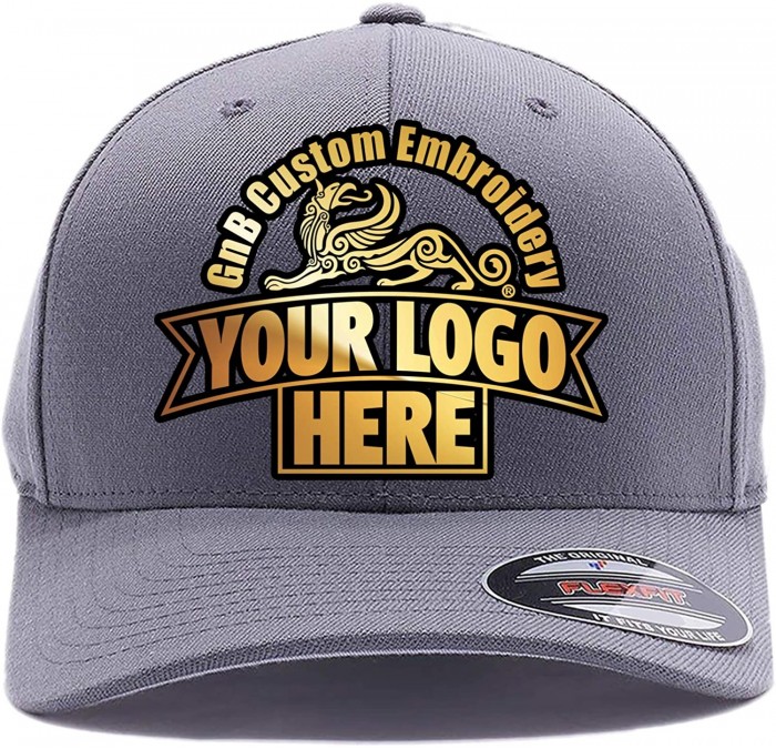 Visors Custom Hat 6277 and 6477 Flexfit caps Embroidered. Place Your Own Logo or Design - Grey - C2188XZX4K7 $65.30