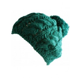 Skullies & Beanies Two Tone Crochet Knit Pom Pom Beret Handmade Winter Ski Warm Hat - Green - CZ126YMV9XB $7.83
