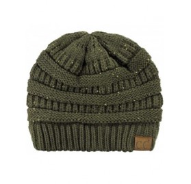 Skullies & Beanies Women's Sparkly Sequins Warm Soft Stretch Cable Knit Beanie Hat - New Olive - CM18IQGM4IS $15.81