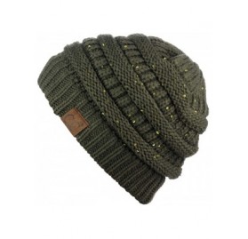 Skullies & Beanies Women's Sparkly Sequins Warm Soft Stretch Cable Knit Beanie Hat - New Olive - CM18IQGM4IS $15.81