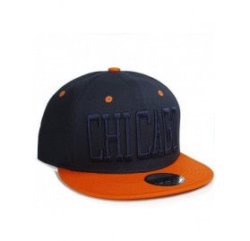 Baseball Caps USA Cities and States Flat Bill Block Script City Snapback Hat Cap - Chicago Navy Orange - C211X70WCO9 $10.35