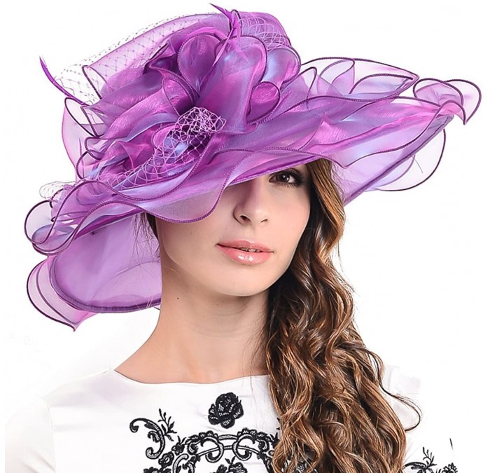 Sun Hats Lightweight Kentucky Derby Church Dress Wedding Hat S052 - S042-purple - C2120YC0BE5 $50.36