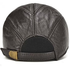 Skullies & Beanies Men Cowhide hat Winter Warm Outdoor Protect Ear Real Leather Adjustable Baseball Cap - Black - CO186DQMEH4...