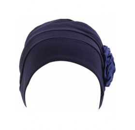 Skullies & Beanies Flower Chemo Turban Ruffle Headwear for Cancer Sleep Beanie Caps - Navy Blue-1 Pair - CL18SHLKZU3 $11.03