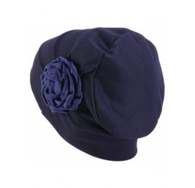 Skullies & Beanies Flower Chemo Turban Ruffle Headwear for Cancer Sleep Beanie Caps - Navy Blue-1 Pair - CL18SHLKZU3 $11.03