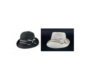 Bucket Hats Women's Classic Straw Cloche Bow Hat 960HF - 2 Pcs Black & Offwhite - CL11UGW9Q8V $33.88
