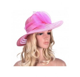 Sun Hats Womens Wide Brim Floral Feather Kentucky Derby Church Dress Sun Hat A340 - Hot Pink - CO12EEI70V7 $12.52