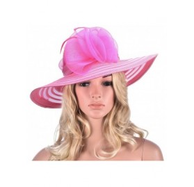 Sun Hats Womens Wide Brim Floral Feather Kentucky Derby Church Dress Sun Hat A340 - Hot Pink - CO12EEI70V7 $12.52