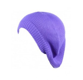 Berets Chic French Style Lightweight Soft Slouchy Knit Beret Beanie Hat in Solid - 2-pack Purple & Black - CG18LCC4Z5A $13.08