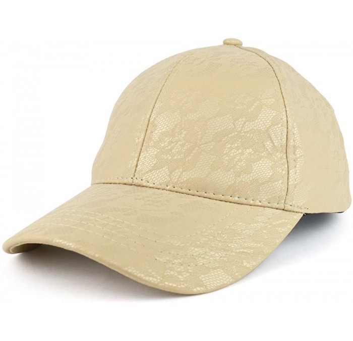 Baseball Caps Lace Pattern Printed PU Leather Structured Adjustable Baseball Cap - Champagne - CA188KIUL8I $26.05