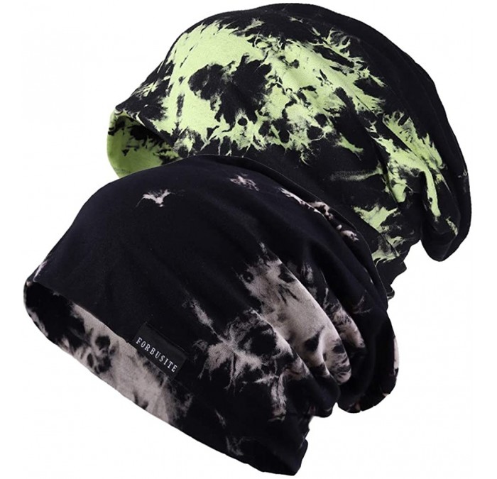 Skullies & Beanies Mens Slouchy Beanie Hat Thin Baggy Summer Skull Cap - Green/Black - CW18YN7SZAX $32.06