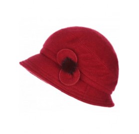 Skullies & Beanies Women's Rabbit Beanie Winter Hat Short Brim Bucket Vintage Hat Flower Accent - Red - C918L8CN2CO $17.51
