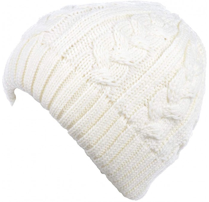 Skullies & Beanies Womens Winter Knit Plush Fleece Lined Beanie Ski Hat Sk Skullie Various Styles - Cable White - CP18UYXW9U5...