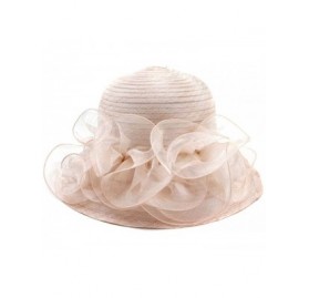 Sun Hats Women's Straw Hat with Organza Church Wide Brim Party Wedding Hat Fancy Kentucky Derby Fascinator Cap - Pink - C618S...