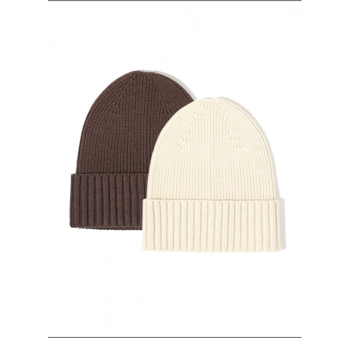 Skullies & Beanies Men Women Beanie Warm Winter Soft Cuff Slouchy Knit Hat 2 Pack - Brown and Off White - C5194R3UUNN $19.74