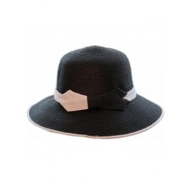 Sun Hats Women Elegant Bowknot Floppy Beach Straw Hats Wide Brim Packable Sun Cap - Belt Black - CQ18EZSZZI2 $10.97