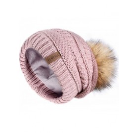 Skullies & Beanies Winter Slouchy Beanie Hats Women Fleece Lined Warm Ski Knitted Pom Pom Hat - 13-lotus Pink - C118I8LIWYL $...
