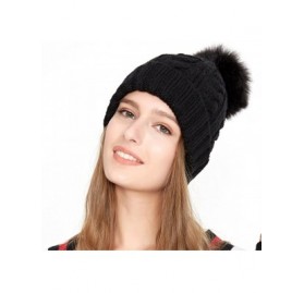 Skullies & Beanies Women Cable Knit Beanie Hat Winter Warm Pom Pom Cap Hats - Black - C21860DQR3Z $16.56