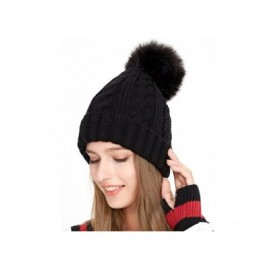 Skullies & Beanies Women Cable Knit Beanie Hat Winter Warm Pom Pom Cap Hats - Black - C21860DQR3Z $16.56