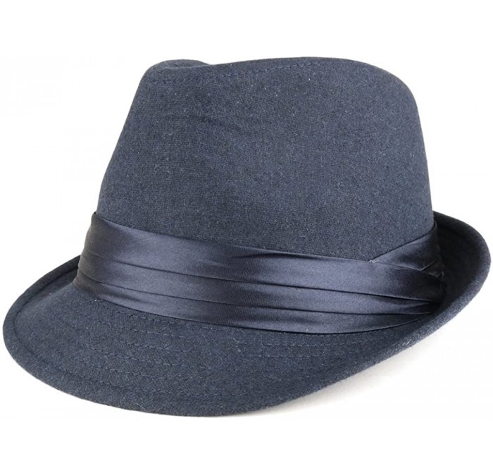 Fedoras Men's Wool Felt Fedora Hat with Satin Hat Band - Navy - CS185QETQ35 $20.85
